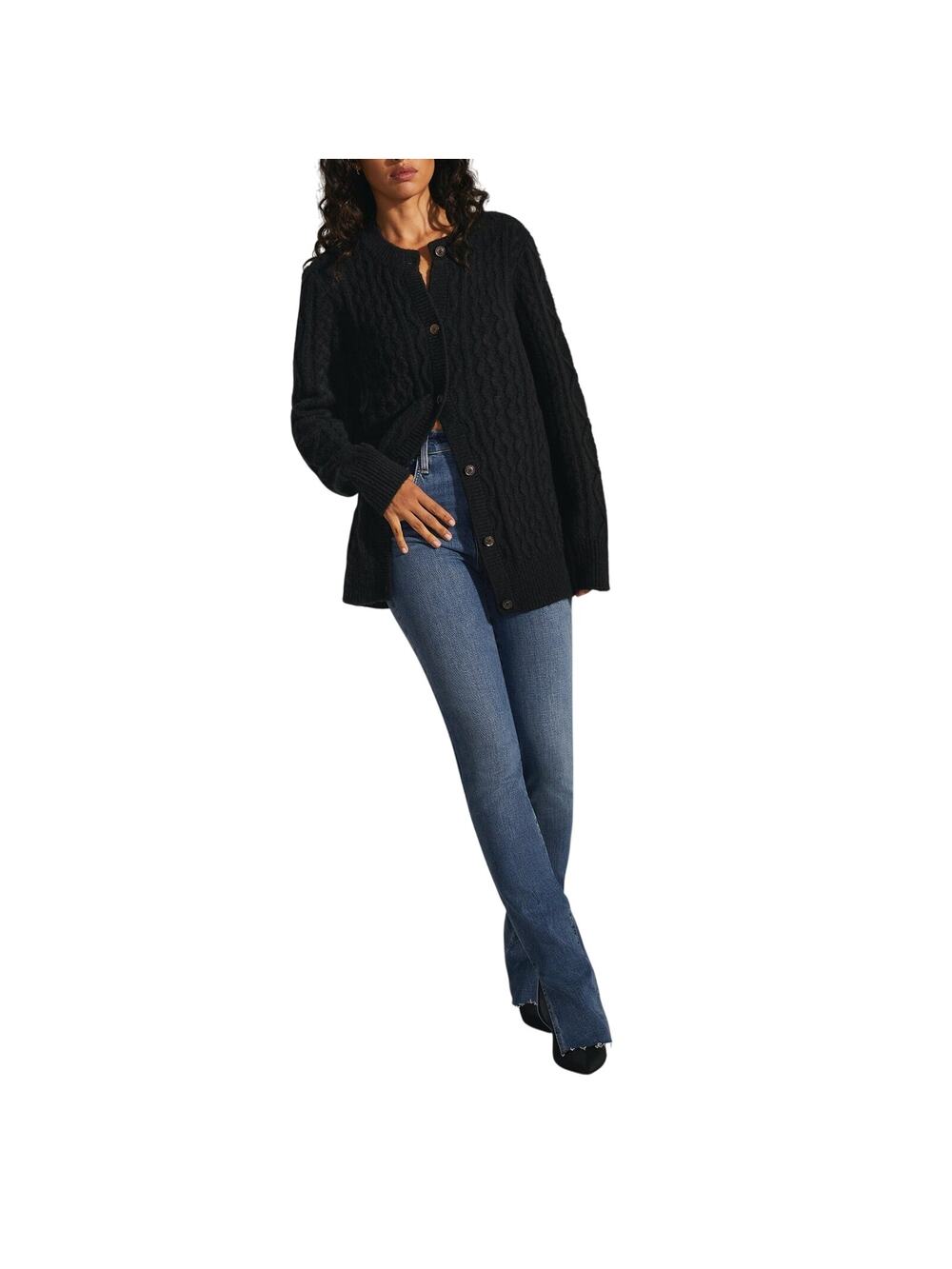 Favorite Daughter Cable Knit Black Oversized Cardigan Sweater Size S